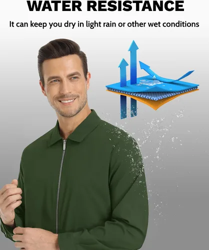 Miniatura 4 de EKLENTSON Chamarras ligeras para hombre, con cremallera completa, cuello de golf, cortavientos, con bolsillos con cremallera
