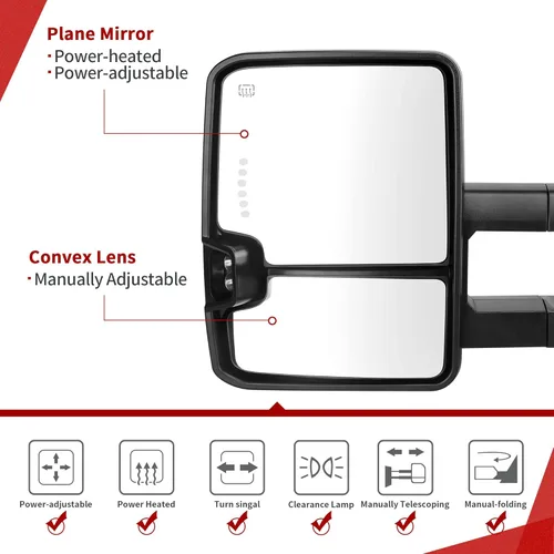 Miniatura 2 de YITAMOTOR Espejo de Remolque Compatible con 2014 2015 2016 2017 2018 Silverado 1500 2500 3500 Avalanche Tahoe Suburban, GMC Sierra Yukon, Telescopio