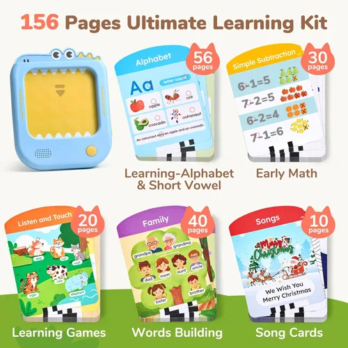 Miniatura 2 de JoyCat Tableta de Aprendizaje para Niños: 156 Páginas de Tarjetas Flash Toca-para-Leer con 20 Juegos de Escuchar y Encontrar, Juguete Montessori