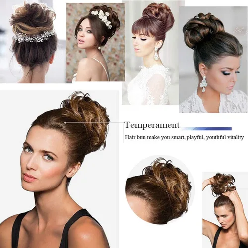 Miniatura 7 de Cabello sintético despeinado, grueso, extensiones para coleta, cabello recogido