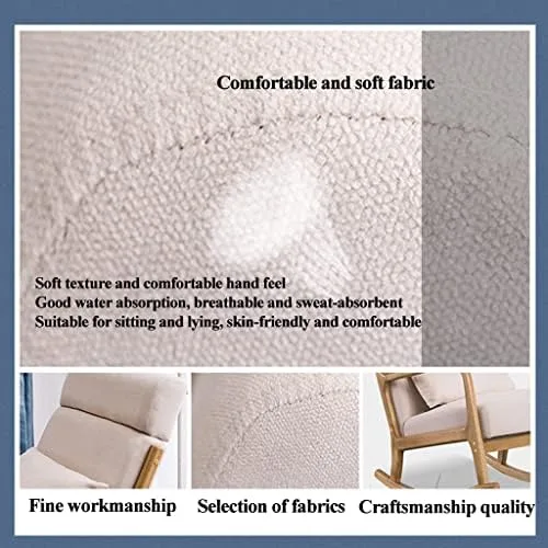 Miniatura 4 de Solid Wood Rocking Chair with Footrest Modern Fabric Design Comfortable Headrest for Home Office & StudyStylish & Ergonomic Seating
