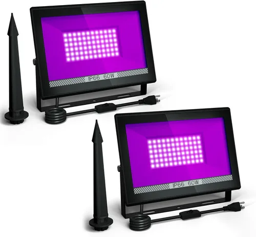 Miniatura 8 de T-SUN Luces LED negras de 60 W, luces de inundación de luz negra con enchufe, luz negra impermeable IP66 para fiesta brillante, decoraciones