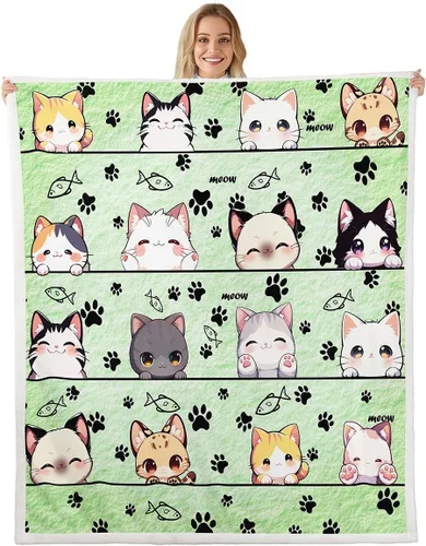 Miniatura 25 de Manta de franela de animales de dibujos animados para todas las estaciones, manta de cama azul con estampado de amor Kawaii para decoración