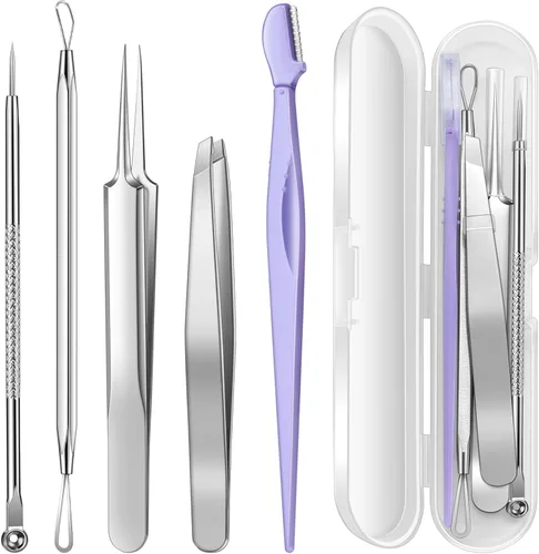 TsMADDTs Kit de herramientas para reventar espinillas, 6 herramientas para eliminar puntos negros para cara y nariz, kit de depilación encarnada con