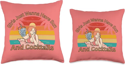 Miniatura 3 de You're Too Krazy Designs Girls Just Wanna Have Sun and Cocktails Squad Trip - Almohada para mujer, 16 x 16 pulgadas, multicolor
