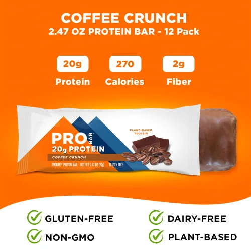 Miniatura 4 de PROBAR - Barra de PROTEÍNA, Café Crujiente, Sin OGM, Sin Gluten, Saludable, A Base de Plantas, Ingredientes de Alimentos Integrales, Energía Natural