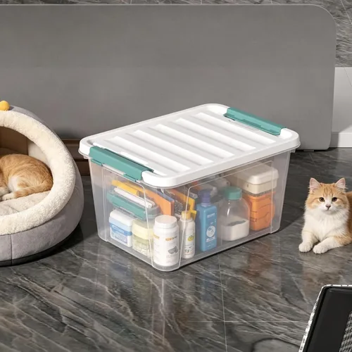 Miniatura 5 de Paquete de 6 cajas de almacenamiento de plástico transparente de 20 L, contenedores de almacenamiento con tapas