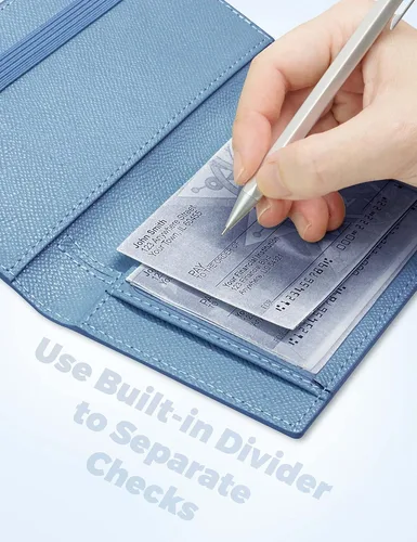 Miniatura 102 de Yarnic Funda para chequera personal, soporte para chequera con soporte para bolígrafo y divisor de plástico transparente integrado para cheques Rosa
