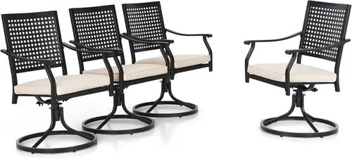 Miniatura 10 de PHI VILLA Juego de 2 sillas giratorias de metal para exteriores, sillas de comedor con cojín, juego de muebles para jardín, patio trasero, bistró