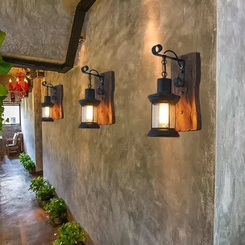 Miniatura 6 de Aplique de pared industrial vintage, lámparas rústicas de madera de metal para interiores, aplique de pared negro para comedor, pasillo, hotel, bar