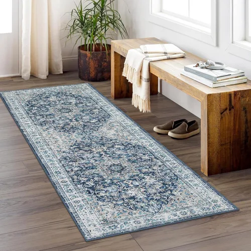 Miniatura 7 de Beeiva Alfombra vintage de interior para entrada, alfombra de pelo bajo lavable de 2 x 3 pies con parte trasera antideslizante, tapete pequeño