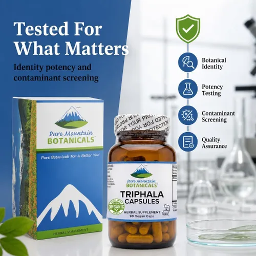 Miniatura 6 de Pure Mountain Botanicals Triphala Cápsulas 90 cápsulas veganas kosher ahora con 500 mg mezcla orgánica de fruta india Amla
