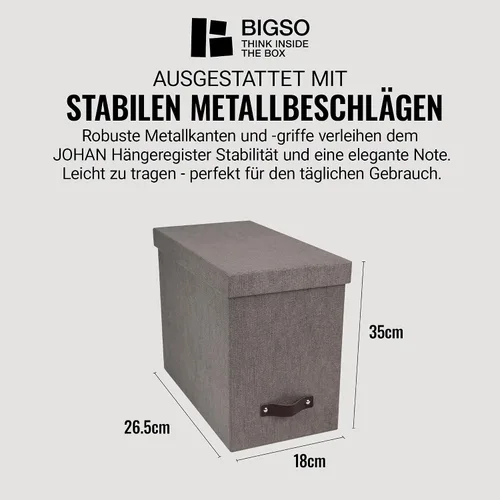 Miniatura 3 de Bigso Box of Sweden Organizador de archivos con elegante asa de cuero, caja organizadora de aspecto escandinavo que incluye 8 archivos colgantes