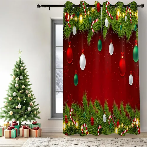 Miniatura 13 de Renaiss Cortinas opacas de Navidad con tablones de madera rústica para dormitorio, con ojales, estampado de copos de nieve navideños, cortinas