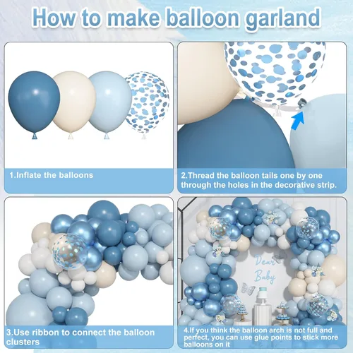 Miniatura 7 de Ouddy Life Kit de arco de guirnalda de globos de color azul polvoriento, 157 unidades, globos de confeti de color azul metálico y blanco