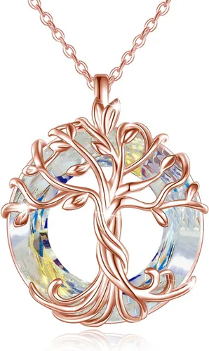 TOUPOP Collar con colgante de árbol de la vida familiar de plata de ley para el día de la madre, con círculo de cristal, regalos para mujeres,