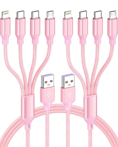 Cable de carga múltiple de 4 pies, paquete de 2 cables de carga Doub Tyep-C 4 en 1, de nailon trenzado, cargador Lightning para iPhone, cable de
