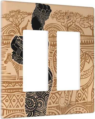 Miniatura 78 de Cubierta de Interruptor de Luz de 1 Gang de Mujer Africana, Placa de Pared Individual Basculante, Receptáculo de Cebras y Elefantes GFCI, Niña Mujer