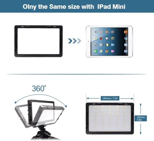Miniatura 5 de Air-1000b 160pcs Panel de luz suave, luz de video LED portátil, brillo regulable bicolor 3200K-5500K para cámara réflex digital Canon Nikon Sony