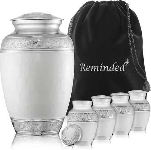 Miniatura 9 de Reminded Juego de 5 urnas decorativas de cremación para cenizas humanas, 1 latón para adultos + 4 tamaño de símbolo de recuerdo, azul
