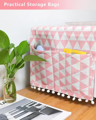 Miniatura 6 de Funda para horno de microondas, protector de máquina de algodón, a prueba de polvo, funda decorativa para electrodomésticos de cocina con bolsillos
