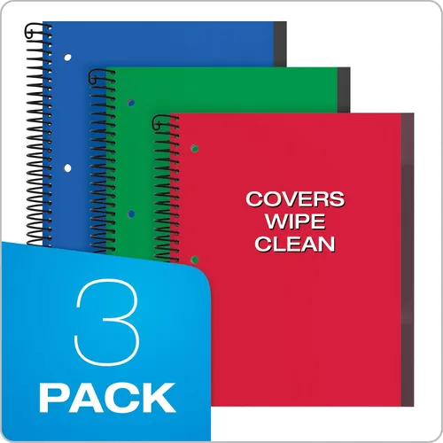 Miniatura 6 de Oxford 89804 - Cuaderno de espiral, 3 temas, regla ancha, cubiertas de plástico duraderas, bobina fuerte, 3 bolsillos duraderos, 8.5 x 11 pulgadas