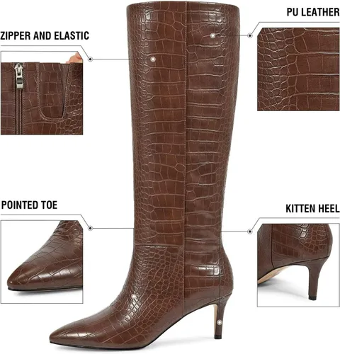 Miniatura 40 de wetkiss Botas altas hasta la rodilla para mujer, con tacón de gatito y diseño de punta puntiaguda, clásicas y sexys
