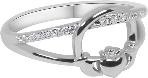Miniatura 2 de Womens Irish Traditional Claddagh Ring 925 Sterling Silver Cubic Zirconia Statement Ring Love Loyalty and Friendship Heart