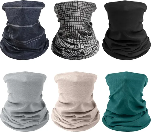 Miniatura 8 de Awumbuk Polaina para el cuello para hombres y mujeres, paquete de 6 máscaras faciales transpirables para protección solar UV bandana bufanda