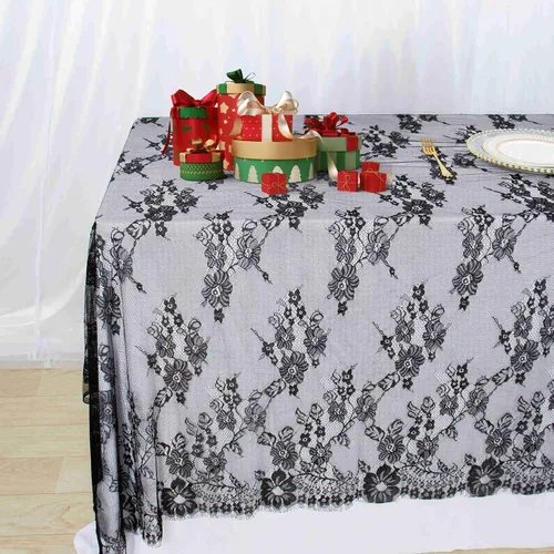 Miniatura 10 de Mantel de encaje rectangular de 60 x 120 pulgadas, mantel clásico de encaje vintage con superposición de encaje negro para suministros de fiesta