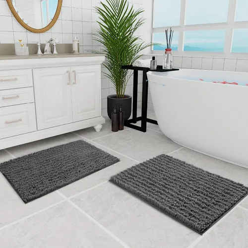 Miniatura 302 de Walensee Alfombra de baño antideslizante (24x17 pulgadas, rosa polvoriento) absorbente de agua, súper suave, lanuda de felpilla, lavable a máquina