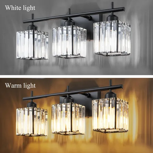 Miniatura 5 de Modernas luces de tocador de baño de cristal sobre el espejo, accesorios de iluminación de baño negro mate de 3 luces, accesorios de iluminación