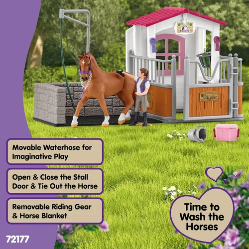 Miniatura 4 de Schleich Horse Club - Juego de Juguetes de Establo de Lavado de Caballos de 28 Piezas con Figura de Acción de Yegua y Jinete y Accesorios para Niñas