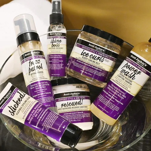 Miniatura 10 de Aunt Jackie's Grapeseed Style and Shine Recipes Frizz Patrol Anti-Poof Setting Mousse para el cabello, establece estilos de cabello rizado en su