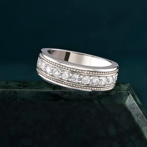 Miniatura 3 de SweetJew Anillo de boda para hombre, plata de ley 925, anillo de boda para él, 1 quilates, 11, redondo, 5A, circonita cúbica, anillos de promesa