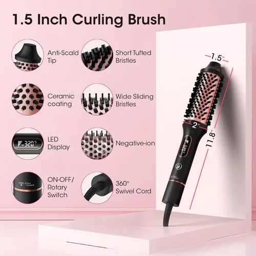 Miniatura 6 de CINOSTAR Cepillo redondo con calor para look de secado al aire con voluminizador, herramienta de peinado de 1.5 pulgadas, cepillo térmico iónico