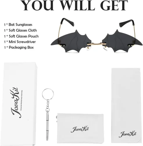 Miniatura 7 de JOVAKIT Lentes de sol con forma de murciélago para niñas y niños de 4 a 16 años, vintage, sin marco, retro, para fiesta de rave, gafas de Halloween