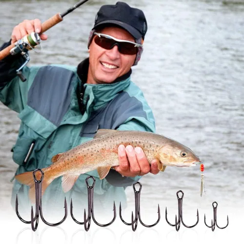Miniatura 8 de UCEC Kit de Ganchos de Pesca, Ganchos Treble de Acero de Alto Carbono Fuertes y Agudos de Curva Redonda para Agua Salada y Agua Dulce, para Trucha