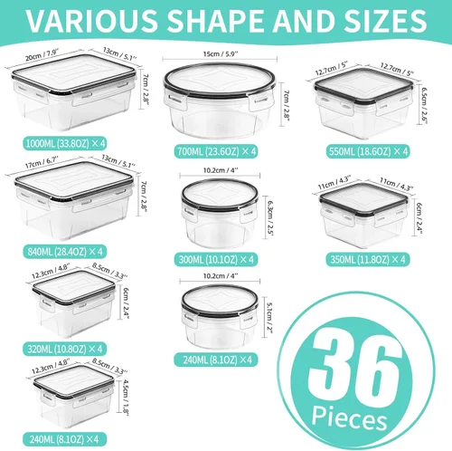 Miniatura 2 de Skroam Juego de 72 piezas de contenedores de almacenamiento de alimentos con tapas herméticas (36 contenedores y 36 tapas), contenedores