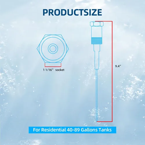 Miniatura 2 de Varilla de ánodo alimentada para calentador de agua caliente, varilla de ánodo eléctrico de cabeza hexagonal para tanque de 40 a 120 galones