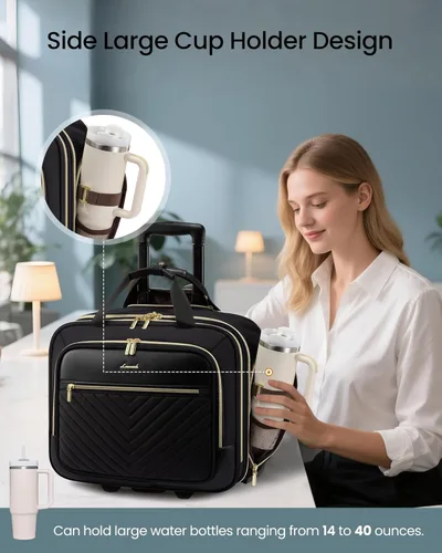 Miniatura 2 de LOVEVOOK Bolso para portátil rodante para mujer, maletín con ruedas de 17.3 pulgadas, equipaje de mano blando para debajo del asiento, artículo