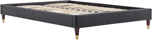Miniatura 4 de Pemberly Row Marco de cama de terciopelo de rendimiento moderno con plataforma King en color carbón