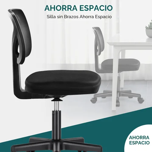 Miniatura 7 de DUMOS Sillas de oficina sin brazos con ruedas, ergonómicas ajustables para escritorio en casa, silla giratoria con ruedas, sin brazos, cómoda malla