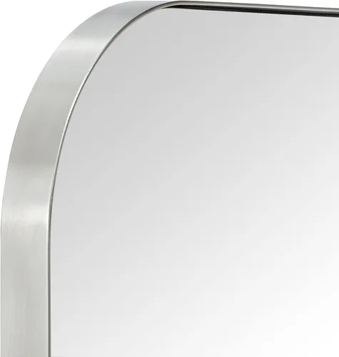 Miniatura 5 de Espejo de pared rectangular redondeado de níquel cepillado de 22 x 30 pulgadas, espejo de pared rectangular con marco de metal de acero inoxidable