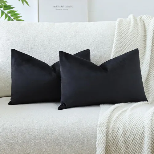 OTOSTAR Fundas de almohada decorativas de terciopelo suave y sólido de 12 x 20 pulgadas, fundas de almohada lumbares, fundas de almohada para sofá