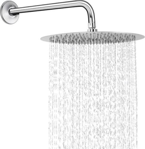 NearMoon Cabezal de ducha redondo con brazo de ducha, ducha grande de acero inoxidable, cobertura de cuerpo completo (12 pulgadas, acabado cromado)