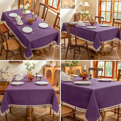 Miniatura 3 de AmHoo Mantel de mezcla de lino, mantel rectangular de 7.12 oz/m² con costuras y borlas para cocina, comedor, boda, bufé, 55 x 55 pulgadas