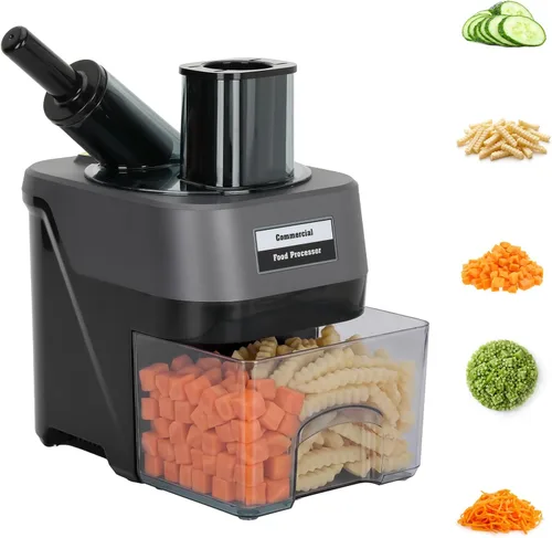 Picador eléctrico 5 en 1, cortador de alimentos comerciales, cortador de alimentos para cortar en cubitos, rebanar, rallar y julienning, cortador de