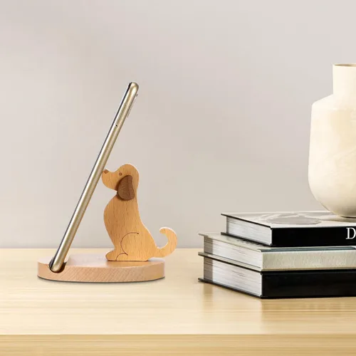 Miniatura 7 de Didiseaon Soporte de madera para teléfono celular con forma de cachorro, soporte para teléfono inteligente, soporte para tableta, soporte manos