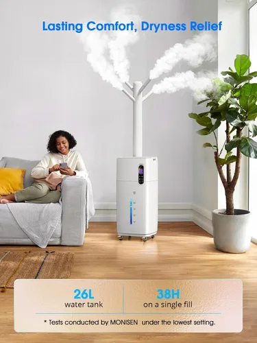 Miniatura 2 de Humidificador de 26L/5.7 galones para habitación grande, 3000 pies cuadrados, niebla fría de gran tamaño, humidificadores silenciosos de 38 horas